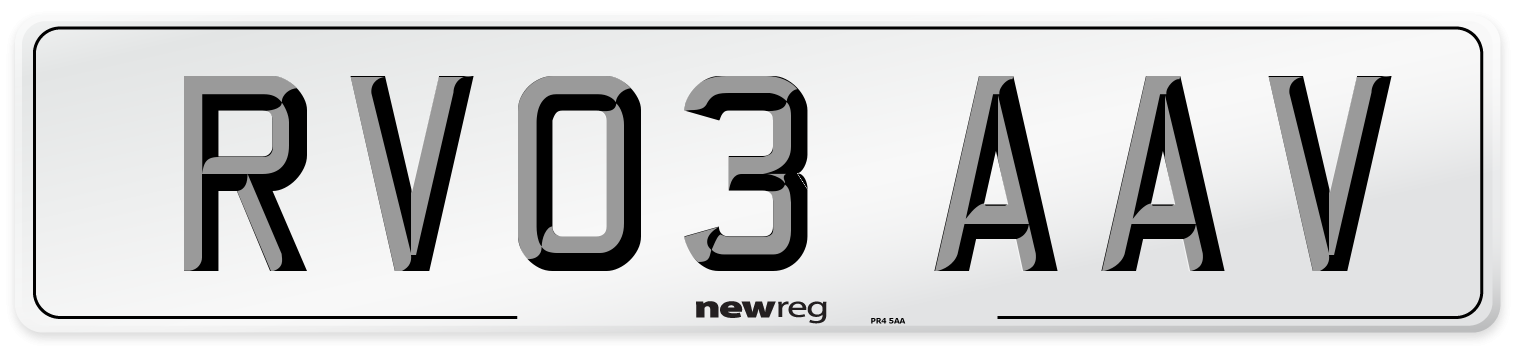 RV03 AAV Number Plate from New Reg